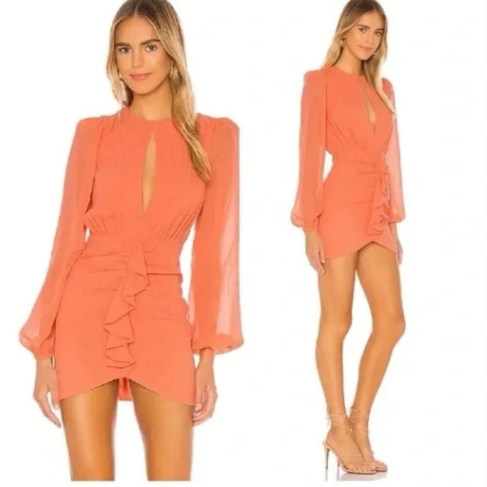 NBD Arijana Long Sleeve Ruffle Keyhole Mini Dress